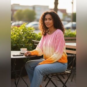 Sincerely Jules Sweater Cropped Cable Knit Tri Color Gradient Pink Orange